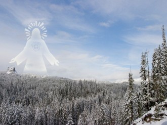 Winter Mountain Landscape with Jesus Accent