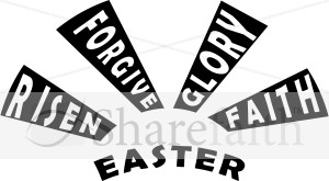 Black and White Easter Words in Rays