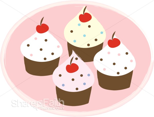 Four Cupcakes Clipart