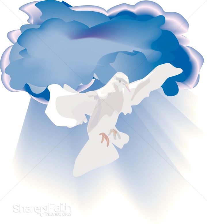 Dove with Rays in Blue Sky