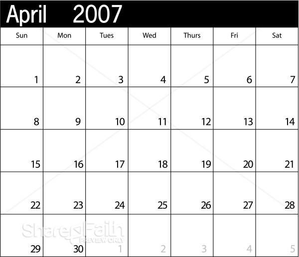 Simple Blank Calendar April 2007