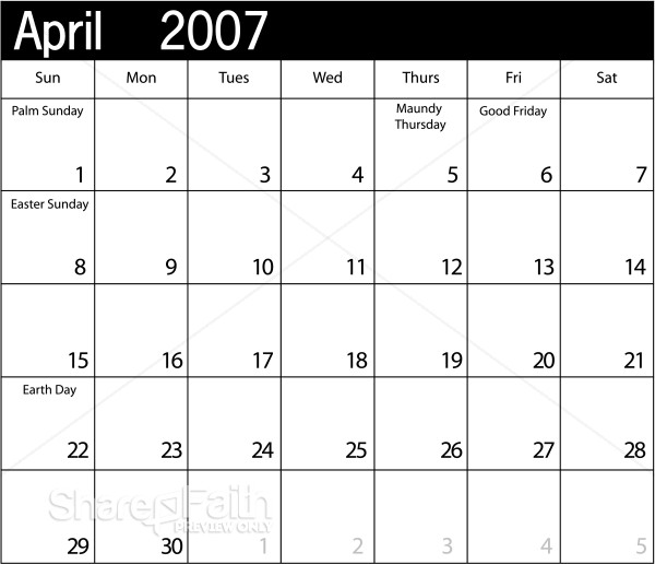 Simple%20Blank%20Calendar%20with%20Holidays%20April%202007