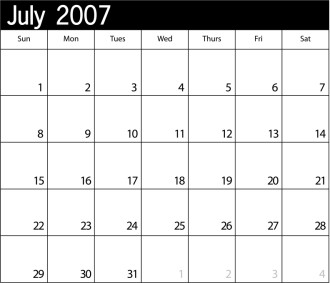 Simple Blank Calendar July 2007
