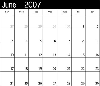 Simple Blank Calendar June 2007