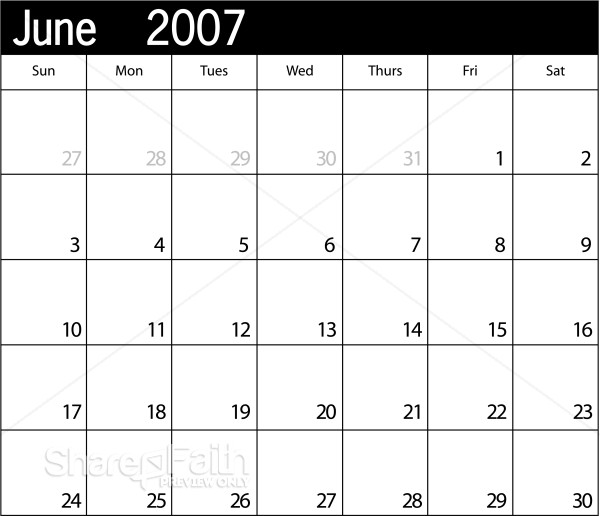 Simple Blank Calendar June 2007