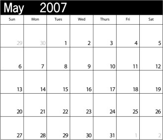 Simple Blank Calendar May 2007