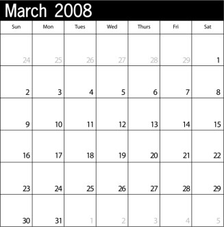 Simple Blank Calendar March 2008
