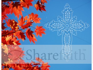 Red Fall Leaves with Decorative Cross