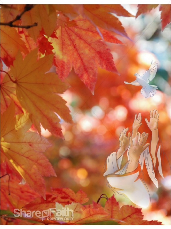 Orange and Red Maple Leaves with Dove