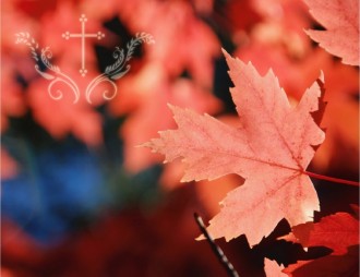 Fiery Red Maple Leaf with Ornate Cross