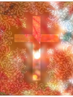 Floral Border with Fall Colors and Cross