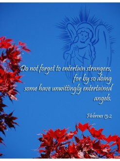 Red Fall Leaves, Angel and Hebrews Verse