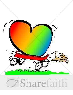 Puppy Pulling Heart in a Wagon