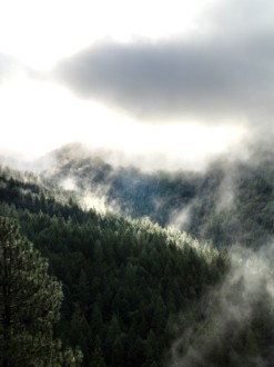 Majestic Mountains with Fog and Snow