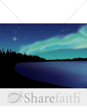 Nighttime with Lake and Northern Lights