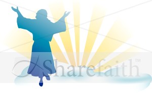 Jesus Above Clouds with Rays