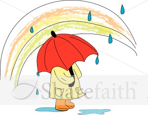Child with Umbrella Under a Rainbow