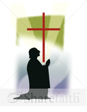 Man Kneeling with Red Cross