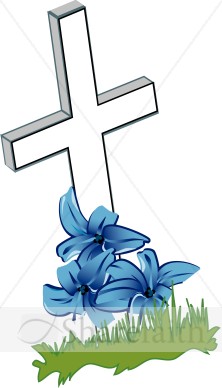 Cross with Blue Flowers and Grass
