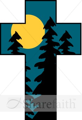 Cross with Trees and Moon
