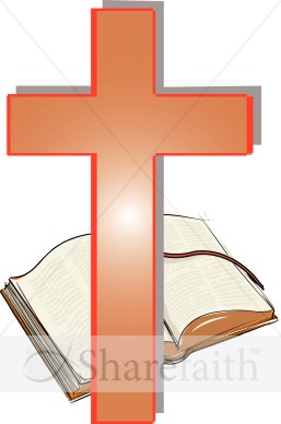 Orange Cross and Open Bible Clipart