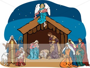 Nativity Scene with Angel Overhead