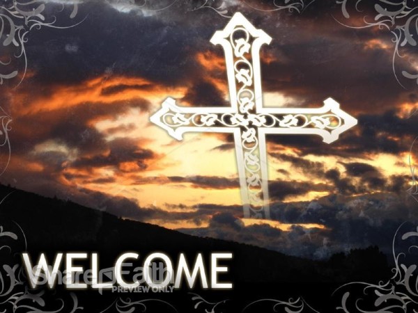 Welcome with a Cross and Cloudy Sky
