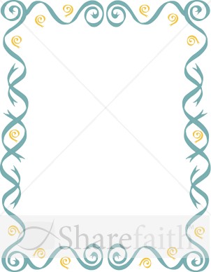Blue Ribbons and Gold Curlies Border
