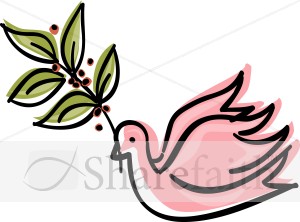 Pink Dove with Olive Branch Clipart