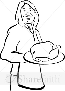 Woman Serving Turkey Clipart
