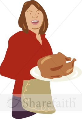 Woman Serving Turkey in Color