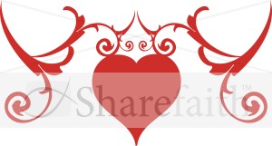 Valentines Day Red Heart Scrollwork