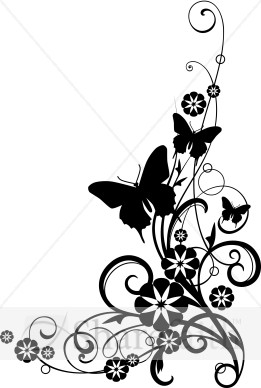 Butterflies With Vine black and White Clipart