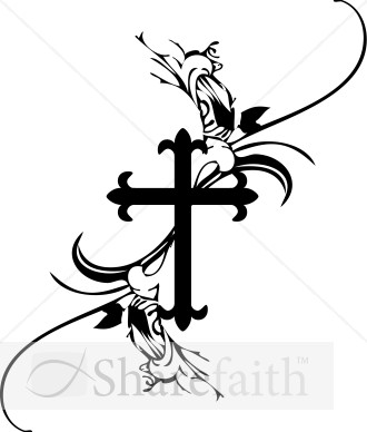 Clip Art Image: Picture of a Christian cross in white and black (image 2)