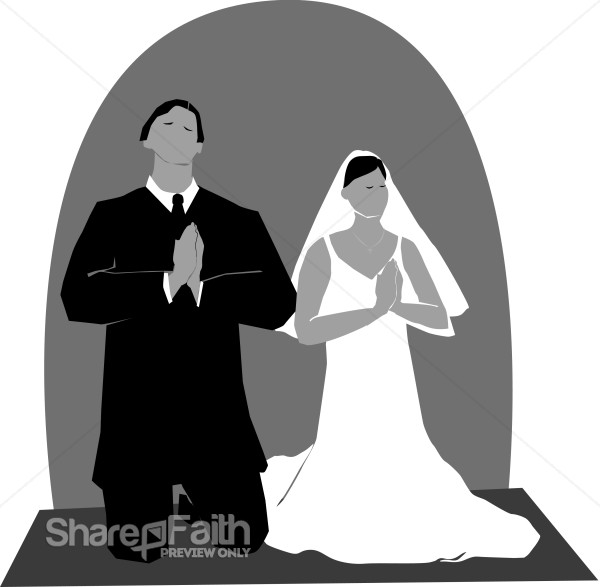 Greyscale Praying Bride and Groom