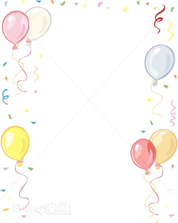Balloons and Confetti Border