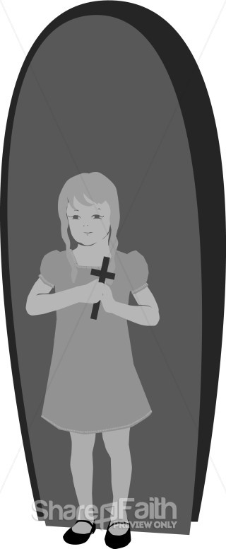 Grayscale girl with Cross in Archway