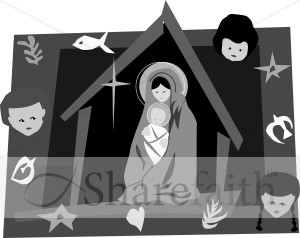 Black and White Nativity Scene