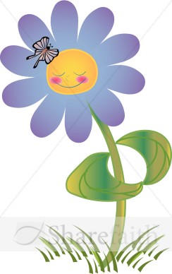Purple Smiling Flower with Butterfly