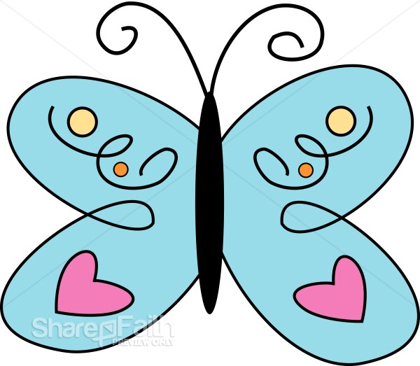 Blue Butterfly with Pink Hearts