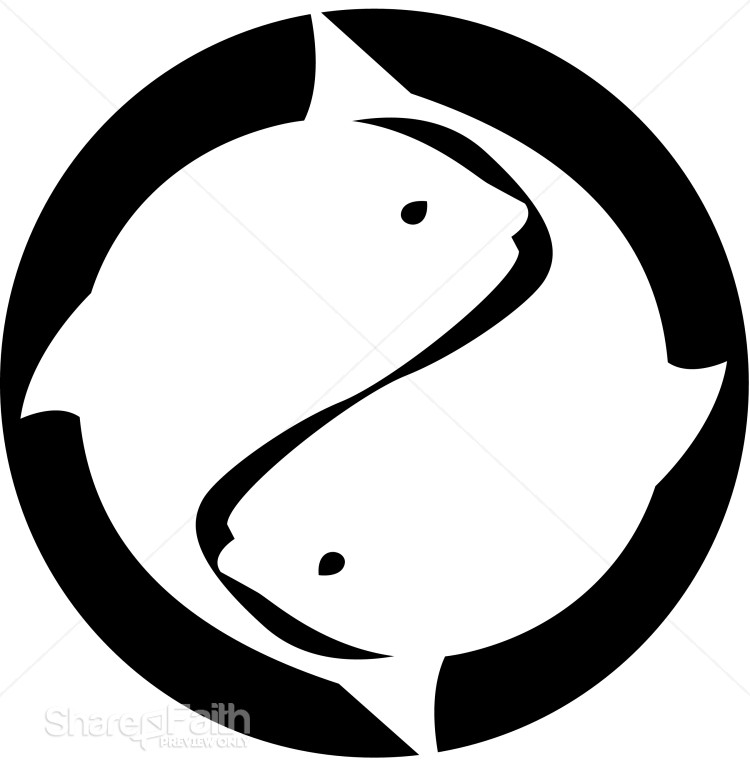 fish clip art pictures. White on Black Circling Fish