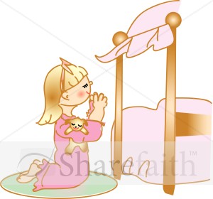 Praying Girl in Nightgown at Bedside