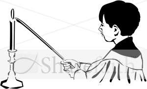 Young Boy Lights Candle