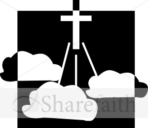 Cross with Clouds Black and White Relief