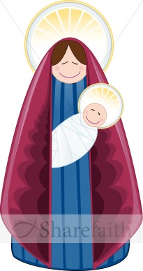 Contemporary Mary and Baby Jesus with Halos