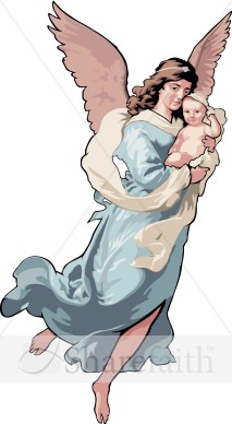 Christmas Angel Embraces Baby Jesus