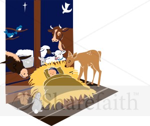 Manger Scene with Jesus and Animals