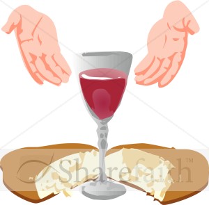 Hands Open Toward Communion Elements