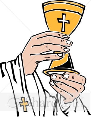 Cross Chalice Lifted By Priest