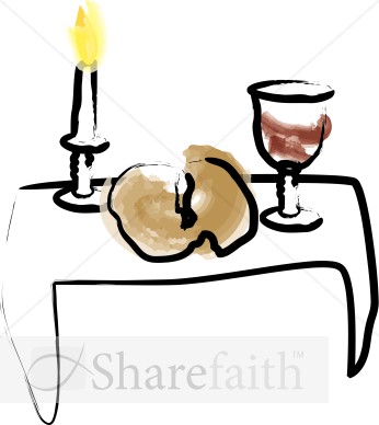 Watercolor Candle with Bread and Wine